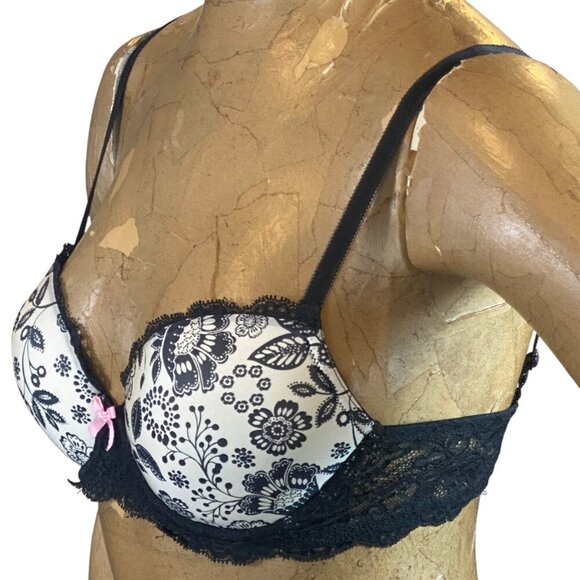 Victoria's Secret Dream Angels Lace Demi Floral Bra 34C Black & White #311N - Picture 4 of 9